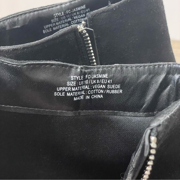 NEW French Connection Black Vegan Suede Zip Moto Biker Platform Heeled Boots - Picture 6 of 9